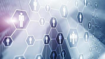 3d Digital composite image of people icons on office buildings background. photo