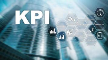KPI - Key Performance Indicator. Business and technology concept. Multiple exposure, mixed media. Financial concept on blurred background photo