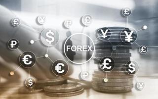 Forex trading currency exchange business finance diagrams dollar euro icons on blurred background photo