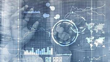 Business intelligence BI Key performance indicator KPI Analysis dashboard transparent blurred background. photo