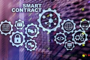 Smart Contract on modern server room background. Business Technology photo