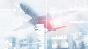 Business intelligence. Diagram, Graph, Stock Trading, Investment dashboard, transparent blurred background. photo