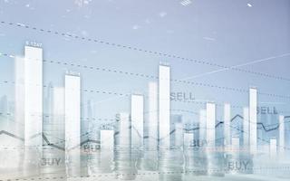 Graph on rows of coins. Financial stock trading graph chart diagram. Exchange and Trading concept. photo