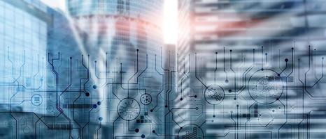 Business abstract background automation technology concept. Blurred megapolis background. photo