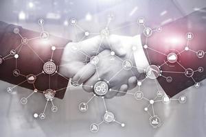 Technology industrial business process workflow organisation structure on virtual screen photo
