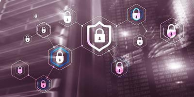 Cyber security data protection information privacy concept of blurred server room background photo