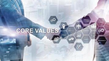 Core values concept on virtual screen. Business and finance solutions photo