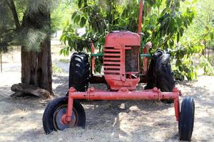 Old agricultural machinery stands on the street in Israel and rusts photo