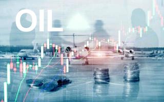 Oil trend up. Crude oil price stock exchange trading up. Price oil up. Arrow rises. Abstract business background photo