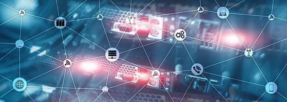 Website Banner Mixed Media. IOT - internet of things concepts. ICT - information and telecommunication technology. photo
