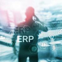 ERP system, Enterprise resource planning on blurred background. Business automation and innovation concept. photo