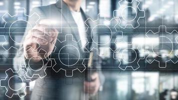 Gears mechanism, digital transformation, data integration and digital technology concept. photo