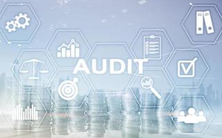 Audit Finance banking concept. Double Exposure Coins Financial and Business background. photo