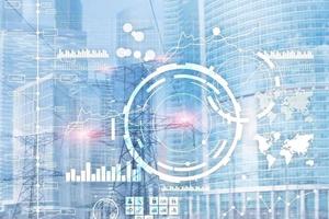 Corporate background. Business intelligence BI Key performance indicator KPI Analysis dashboard transparent blurred office background photo
