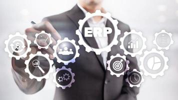 ERP system, Enterprise resource planning on blurred background. Business automation and innovation concept. photo