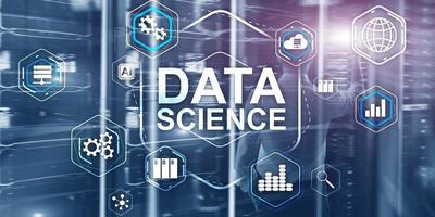 Big Data science analysis information technology concept. Server room background photo