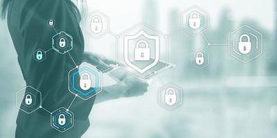 Cyber security data protection information privacy concept of blurred server room background photo
