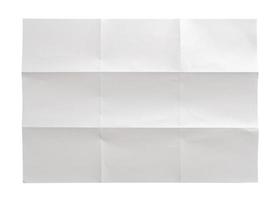 White folded and wrinkled paper texture isolated on white background photo