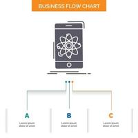 data. information. mobile. research. science Business Flow Chart Design with 3 Steps. Glyph Icon For Presentation Background Template Place for text. vector