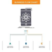 data. information. mobile. research. science Business Flow Chart Design with 3 Steps. Glyph Icon For Presentation Background Template Place for text. vector