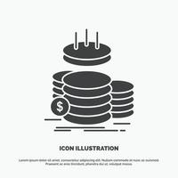 monedas Finanzas. oro. ingreso. icono de ahorro. símbolo gris vectorial de glifo para ui y ux. sitio web o aplicación móvil vector