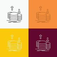 coins. finance. capital. gold. income Icon Over Various Background. Line style design. designed for web and app. Eps 10 vector illustration