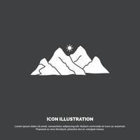 montaña. paisaje. Cerro. naturaleza. icono de escena. símbolo de vector de glifo para ui y ux. sitio web o aplicación móvil