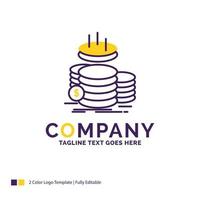 Company Name Logo Design For coins. finance. gold. income. savings. Purple and yellow Brand Name Design with place for Tagline. Creative Logo template for Small and Large Business. vector