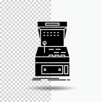 Arcade. console. game. machine. play Glyph Icon on Transparent Background. Black Icon vector