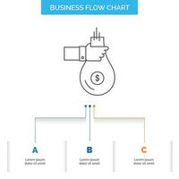 Bag. finance. give. investment. money. offer Business Flow Chart Design with 3 Steps. Line Icon For Presentation Background Template Place for text vector