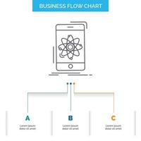 data. information. mobile. research. science Business Flow Chart Design with 3 Steps. Line Icon For Presentation Background Template Place for text vector