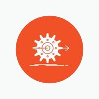 performance. progress. work. setting. gear White Glyph Icon in Circle. Vector Button illustration