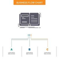 Author. book. open. story. storytelling Business Flow Chart Design with 3 Steps. Glyph Icon For Presentation Background Template Place for text. vector