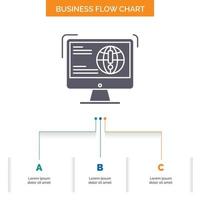 información. contenido. desarrollo. sitio web. diseño de diagrama de flujo de negocios web con 3 pasos. icono de glifo para el lugar de plantilla de fondo de presentación para texto. vector