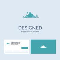 mountain. landscape. hill. nature. tree Business Logo Glyph Icon Symbol for your business. Turquoise Business Cards with Brand logo template. vector