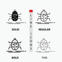 Bug. bugs. insect. testing. virus Icon in Thin. Regular. Bold Line and Glyph Style. Vector illustration