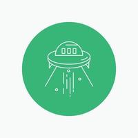 space ship. space. ship. rocket. alien White Line Icon in Circle background. vector icon illustration
