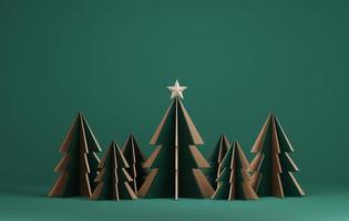 Christmas tree on green abstract background. 3d illustration 3d rendering photo