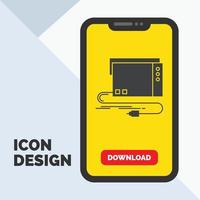 audio. card. external. interface. sound Glyph Icon in Mobile for Download Page. Yellow Background vector