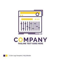 Company Name Logo Design For Control. controller. midi. studio. sound. Purple and yellow Brand Name Design with place for Tagline. Creative Logo template for Small and Large Business. vector