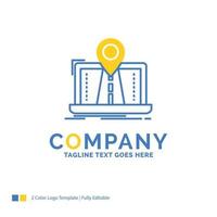 Navigation. Map. System. GPS. Route Blue Yellow Business Logo template. Creative Design Template Place for Tagline. vector