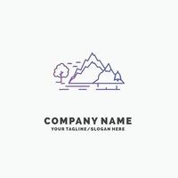 hill. landscape. nature. mountain. tree Purple Business Logo Template. Place for Tagline vector