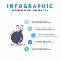 bomba. auge. peligro. ddos. plantilla de infografía de explosión para sitio web y presentación. icono de glifo gris con ilustración de vector de estilo infográfico azul.