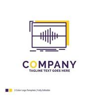 Company Name Logo Design For Audio. frequency. hertz. sequence. wave. Purple and yellow Brand Name Design with place for Tagline. Creative Logo template for Small and Large Business. vector