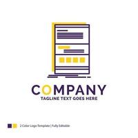 Company Name Logo Design For Browser. dynamic. internet. page. responsive. Purple and yellow Brand Name Design with place for Tagline. Creative Logo template for Small and Large Business. vector