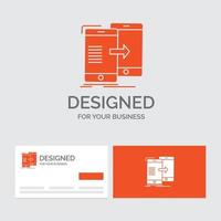 Business logo template for data. Sharing. sync. synchronization. syncing. Orange Visiting Cards with Brand logo template. vector