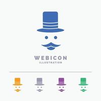 moustache. Hipster. movember. hat. men 5 Color Glyph Web Icon Template isolated on white. Vector illustration