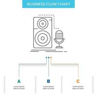 Live. mic. microphone. record. sound Business Flow Chart Design with 3 Steps. Line Icon For Presentation Background Template Place for text vector