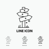 Direction. Board. Camping. Sign. label Icon in Thin. Regular and Bold Line Style. Vector illustration