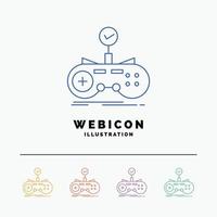 Check. controller. game. gamepad. gaming 5 Color Line Web Icon Template isolated on white. Vector illustration